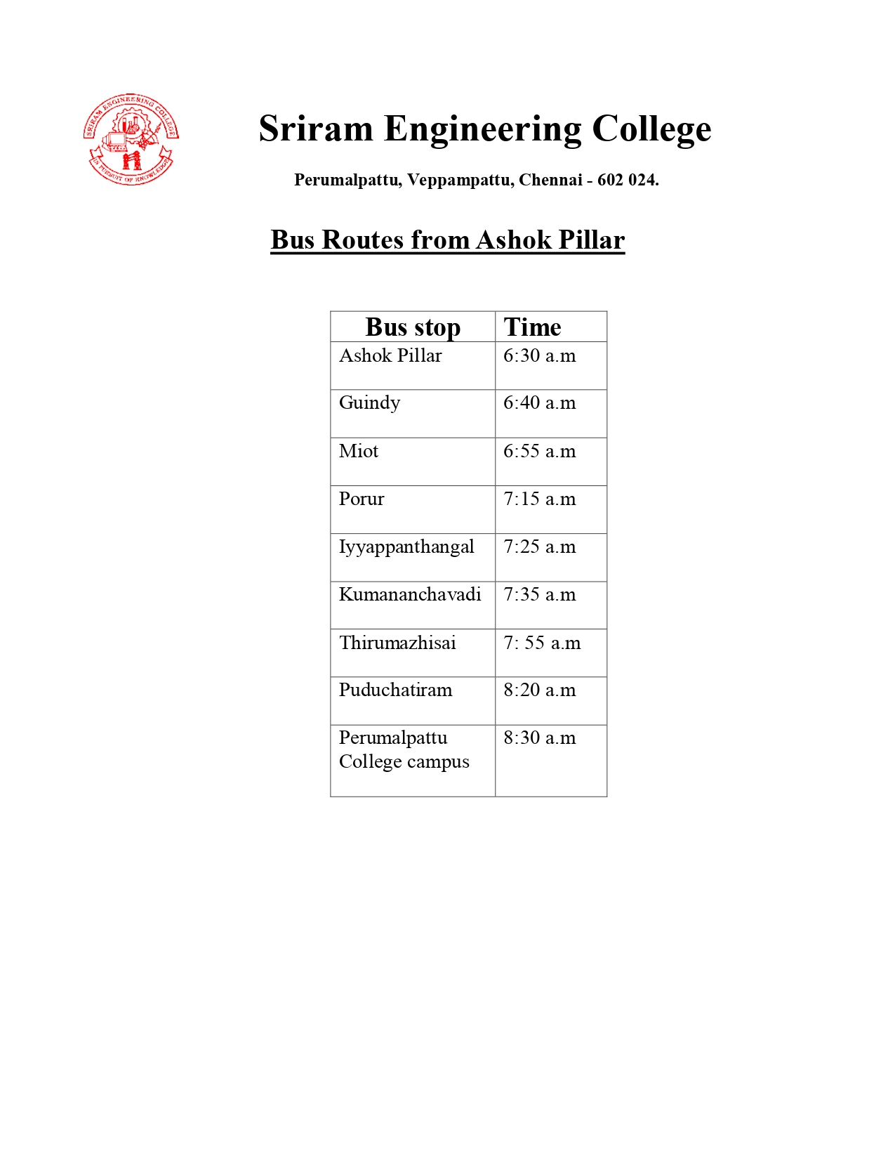 Ashok Pillar Bus Route